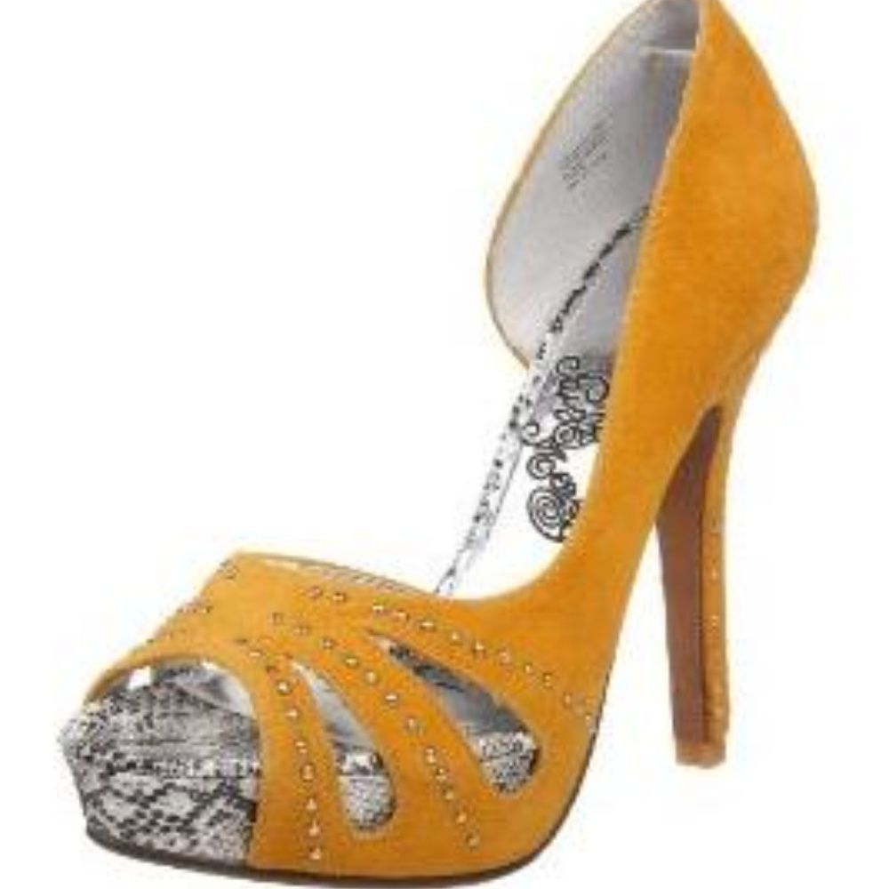Naughty Monkey Suede Snakeskin Studded Heels 6